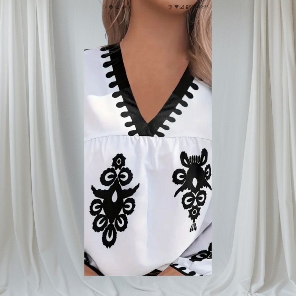 New Bohemian Style White & Black  Top Sz Large - Picture 5 of 5